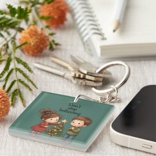Kerststicker 'Blijf Gelooven' Sleutelhanger (Voorkant Rechts)