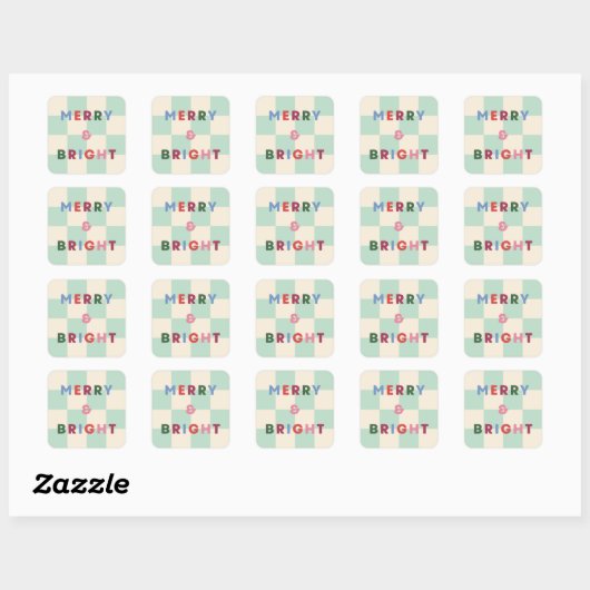 Kerststicker 'Checkerboard Merry & Bright' Vierkante Sticker (Vel)