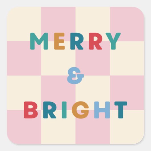 Kerststicker 'Checkerboard Merry & Bright' Vierkante Sticker (Voorkant)