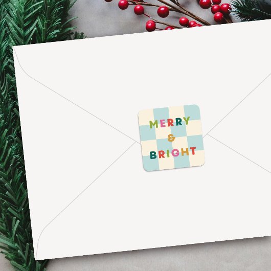 Kerststicker 'Checkerboard Merry & Bright' Vierkante Sticker