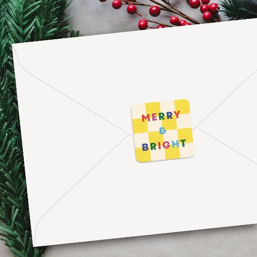 Kerststicker Checkerboard Merry & Bright Vierkante Sticker