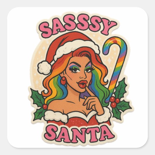 Kerststicker – Drag Queen Vakantie Pride Vierkante Sticker (Voorkant)