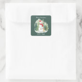Kerststicker - Gepersonaliseerde Kerstman & Rendie Vierkante Sticker (Tas)
