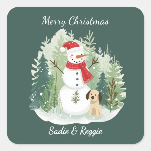 Kerststicker - Gepersonaliseerde Kerstman & Rendie Vierkante Sticker (Voorkant)