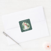 Kerststicker - Gepersonaliseerde Kerstman & Rendie Vierkante Sticker (Envelop)