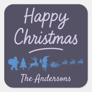 Kerststicker in blauwe silhouet  vierkante sticker