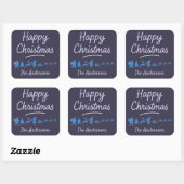 Kerststicker in blauwe silhouet  vierkante sticker (Vel)
