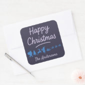 Kerststicker in blauwe silhouet  vierkante sticker (Envelop)