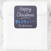 Kerststicker in blauwe silhouet  vierkante sticker (Tas)