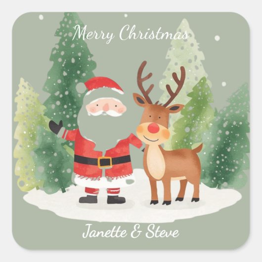 Kerststicker - Leuke feestvreugde van een stel Vierkante Sticker (Voorkant)