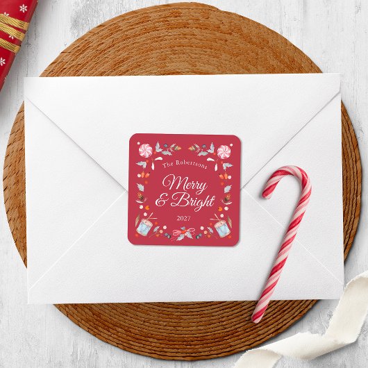 Kerststicker Merry & Bright Vierkante Sticker