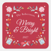 Kerststicker Merry & Bright Vierkante Sticker (Voorkant)