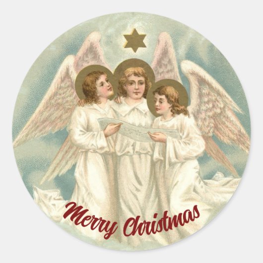 Kerststicker met engelen die zingen ronde sticker (Voorkant)