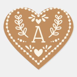 Kerststicker met hartenletter van ontbijtkoek hart sticker