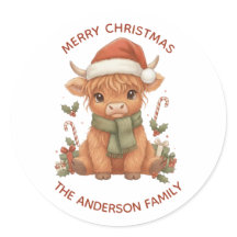 Kerststicker met Highland-koe en aangepaste famili