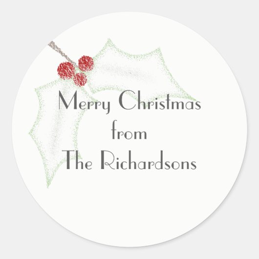 Kerststicker met hulst ronde sticker (Voorkant)