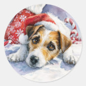 Kerststicker met Jack Russell Ronde Sticker (Voorkant)