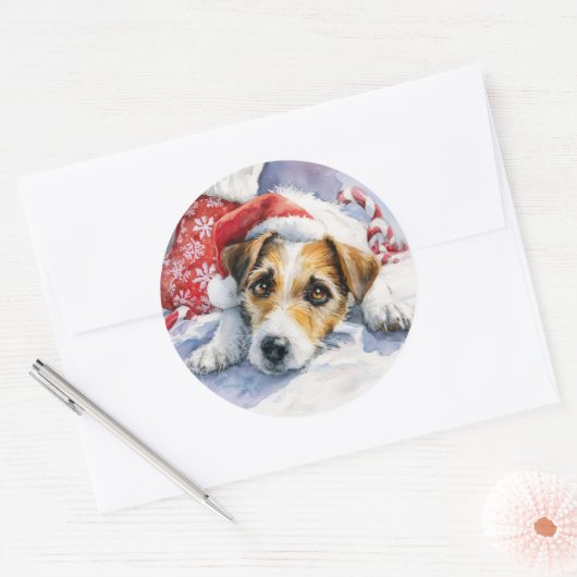Kerststicker met Jack Russell Ronde Sticker (Envelop)