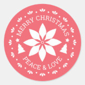 Kerststicker met kerstster en de tekst 'Peace & Lo Ronde Sticker (Voorkant)