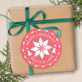 Kerststicker met kerstster en de tekst 'Peace & Lo Ronde Sticker