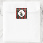 Kerststicker met ruitjespatroon vierkante sticker (Tas)
