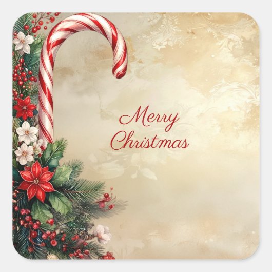 Kerststicker met suikerbonen vierkante sticker (Voorkant)