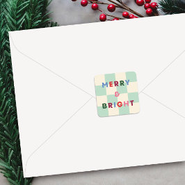 Kerststicker 'Schaakbord Merry & Bright' Vierkante Sticker
