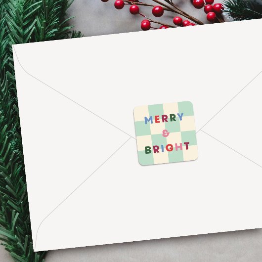 Kerststicker 'Schaakbord Merry & Bright' Vierkante Sticker