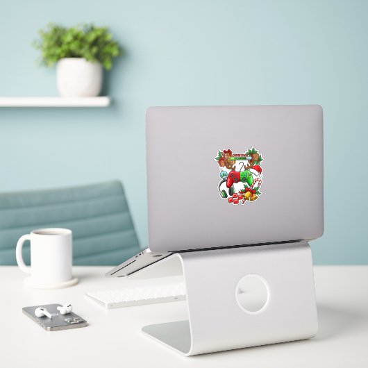 Kerststicker Sticker (Laptop op bureau)