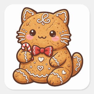 Kerststicker van een kat in de vorm van een gember vierkante sticker