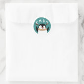 KERSTSTICKER WHIMISCHE PINGUÏN RONDE STICKER (Tas)
