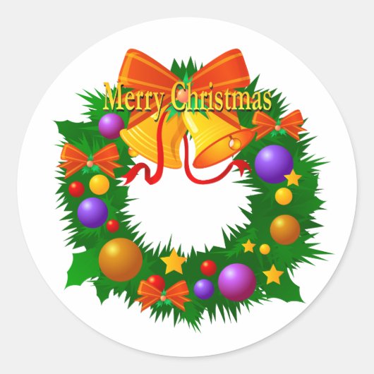 Kerststickerkrans met bellen en ornamenten ronde sticker (Voorkant)