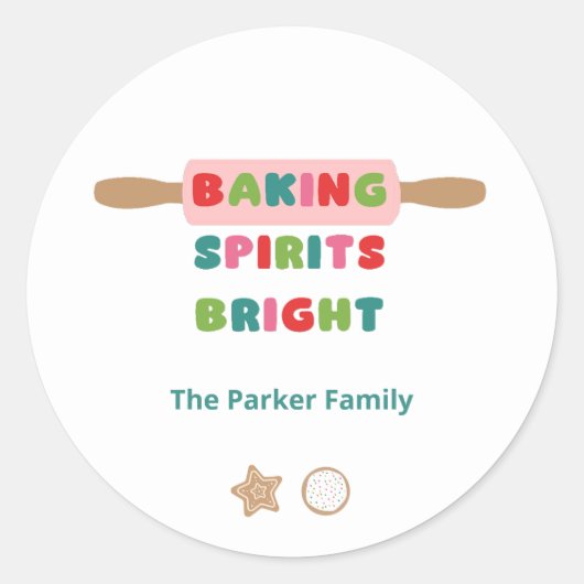 Kerststickers 'Baking Spirits Bright' Ronde Sticker (Voorkant)