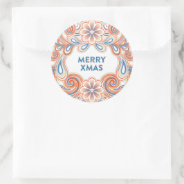 Kerststickers in vintage stijl met oranje bloemen ronde sticker
