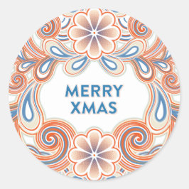 Kerststickers in vintage stijl met oranje bloemen ronde sticker
