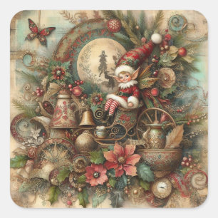 Kerststickers in vintage stijl vierkante sticker