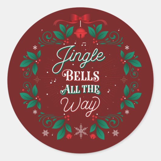 Kerststickers Jingle Bells de hele weg langs Ronde Sticker (Voorkant)