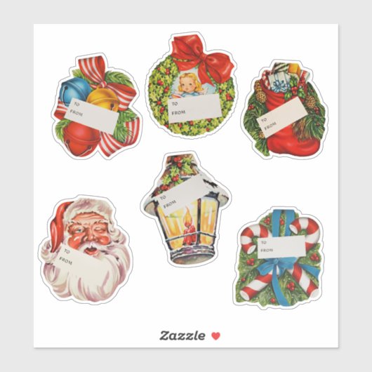 Kerststickers/Kado-etiketten Groot Vintage Sticker (Vel)