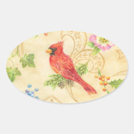 Kerststickers Kardinaal Vintage Stijl Ovaal Ovale Sticker