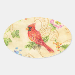 Kerststickers Kardinaal Vintage Stijl Ovaal Ovale Sticker