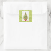 Kerststickers Kerstboom in rode pot Vierkante Sticker (Tas)