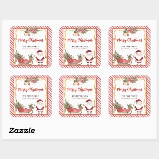 Kerststickers Kerstman slee Custom Label (Vel)