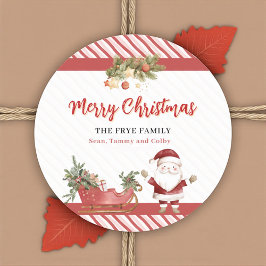 Kerststickers Kerstman slee rond labels