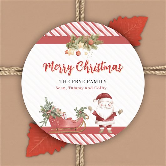 Kerststickers Kerstman slee rond labels