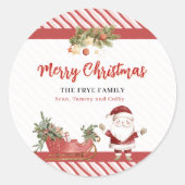 Kerststickers Kerstman slee rond labels (Voorkant)