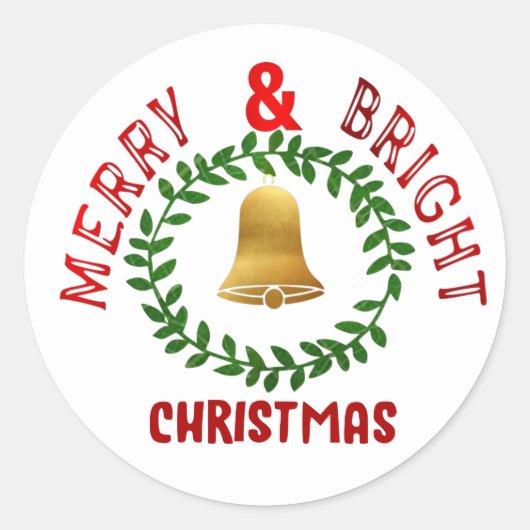Kerststickers Merry & Bright Ronde Sticker (Voorkant)