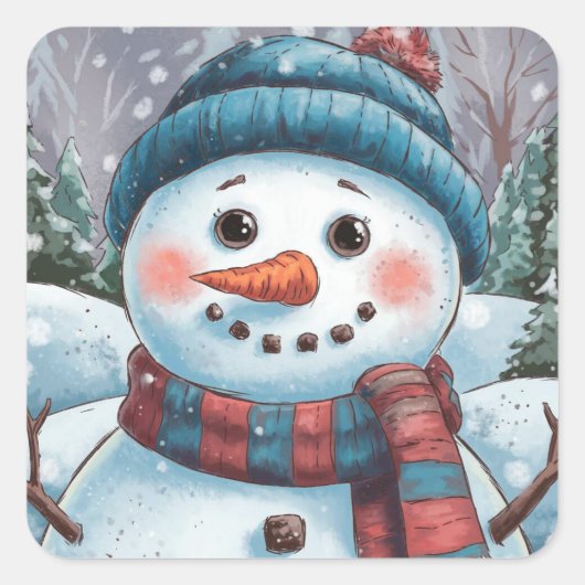 Kerststickers met Frosty de Sneeuwman Vierkante Sticker (Voorkant)