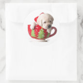 KERSTSTICKERS MET HONDJE IN EEN BEKER RONDE STICKER (Tas)