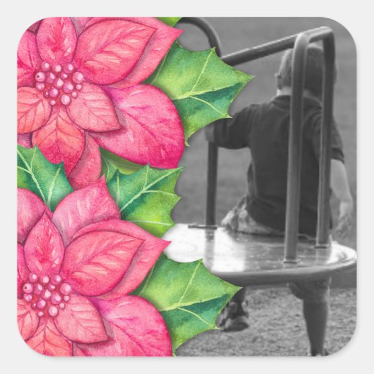 Kerststickers met Poinsettia Vierkante Sticker (Voorkant)