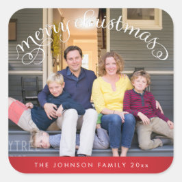 Kerststickers met rode vierkant op foto's vierkante sticker